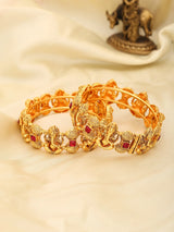 Chaturbhuj Ganesha Red Kundan Brass Bangles (Pair)