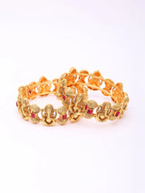 Chaturbhuj Ganesha Red Kundan Brass Bangles (Pair)