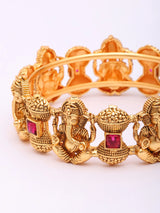 Chaturbhuj Ganesha Red Kundan Brass Bangles (Pair)