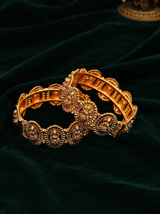 Goddess Lakshmi Temple Antique Gold Openable Bangles Pair