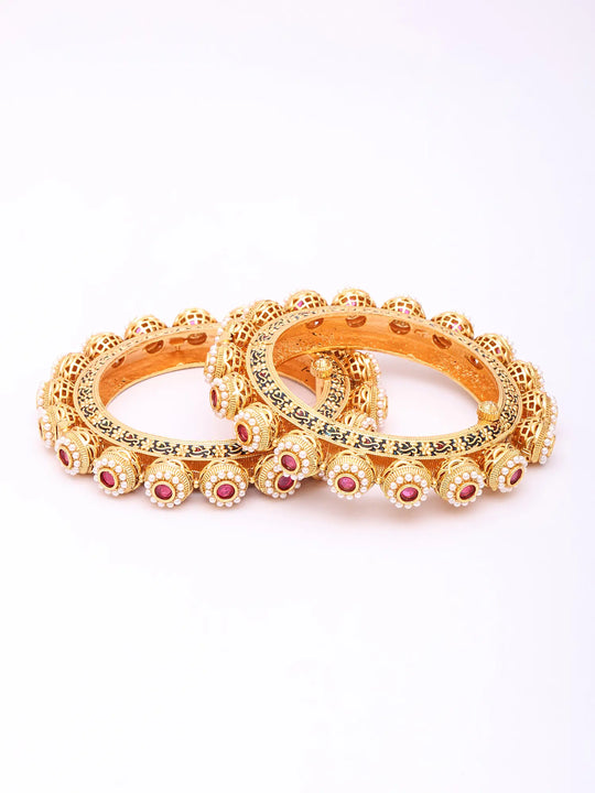 Kundan Studded Openable Brass Kada Bangles Pair