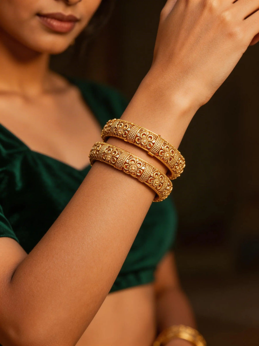 Floral Rajwadi Brass Openable Kada Bangles (Pair)