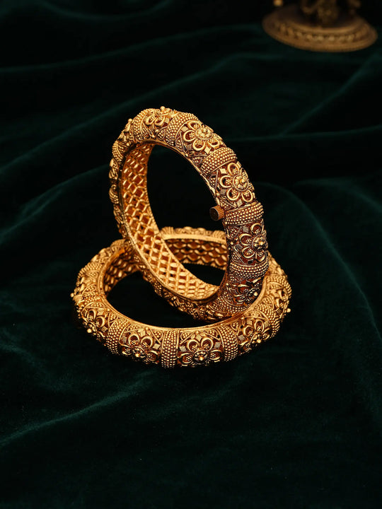 Floral Rajwadi Brass Openable Kada Bangles (Pair)
