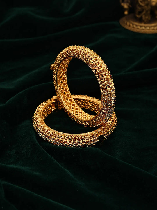 Floral Openable Brass Gold Tone Kada Bangles Pair