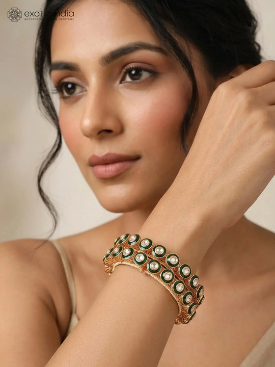 Rajwadi Kundan Stone Studded Openable Brass Bangles Pair