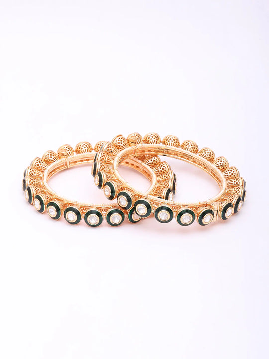 Rajwadi Kundan Stone Studded Openable Brass Bangles Pair