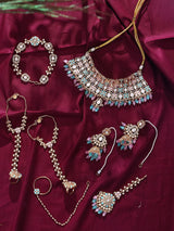 Pastel Bead and Kundan Bridal Jewellery Set in Brass