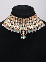 Pastel Bead and Kundan Bridal Jewellery Set in Brass