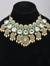 Emerald Green Kundan Bridal Jewellery Set with Pearl Drops