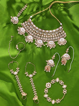 Oval Kundan Bridal Set with Nath, Maang Tikka and Hathphool