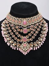 Kundan Bridal Jewellery Set with Pearl Drops in Red and Green