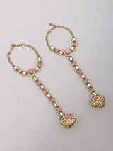 Kundan Bridal Jewellery Set with Pearl Drops in Red and Green