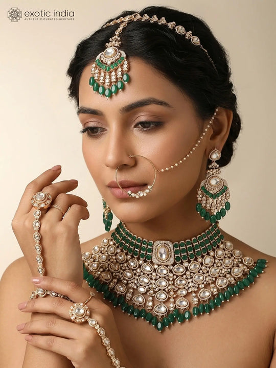 Kundan and Emerald Green Drop Bridal Jewellery Set