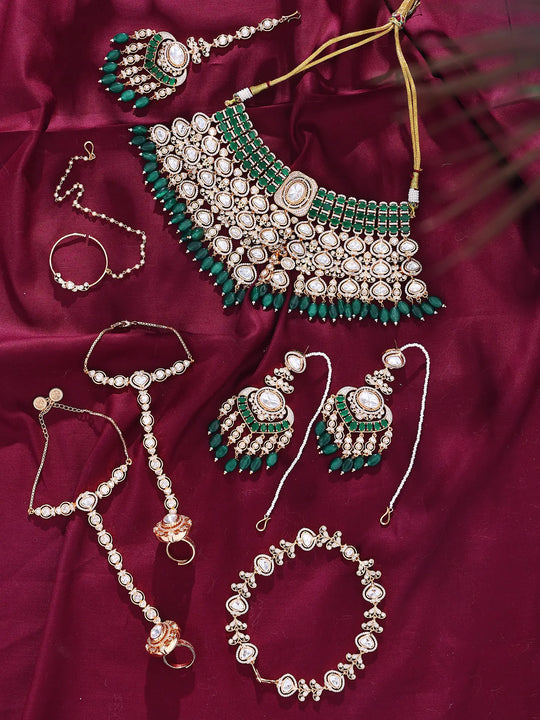 Kundan and Emerald Green Drop Bridal Jewellery Set