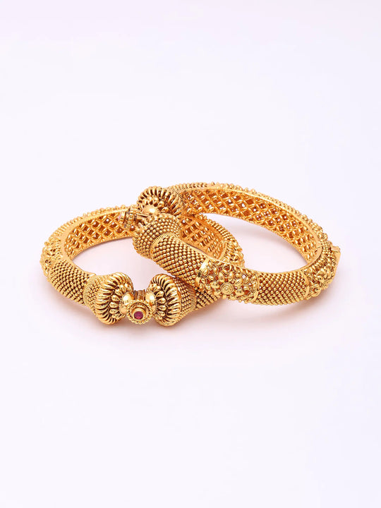 Temple Style Brass Openable Kada Bangles Pair