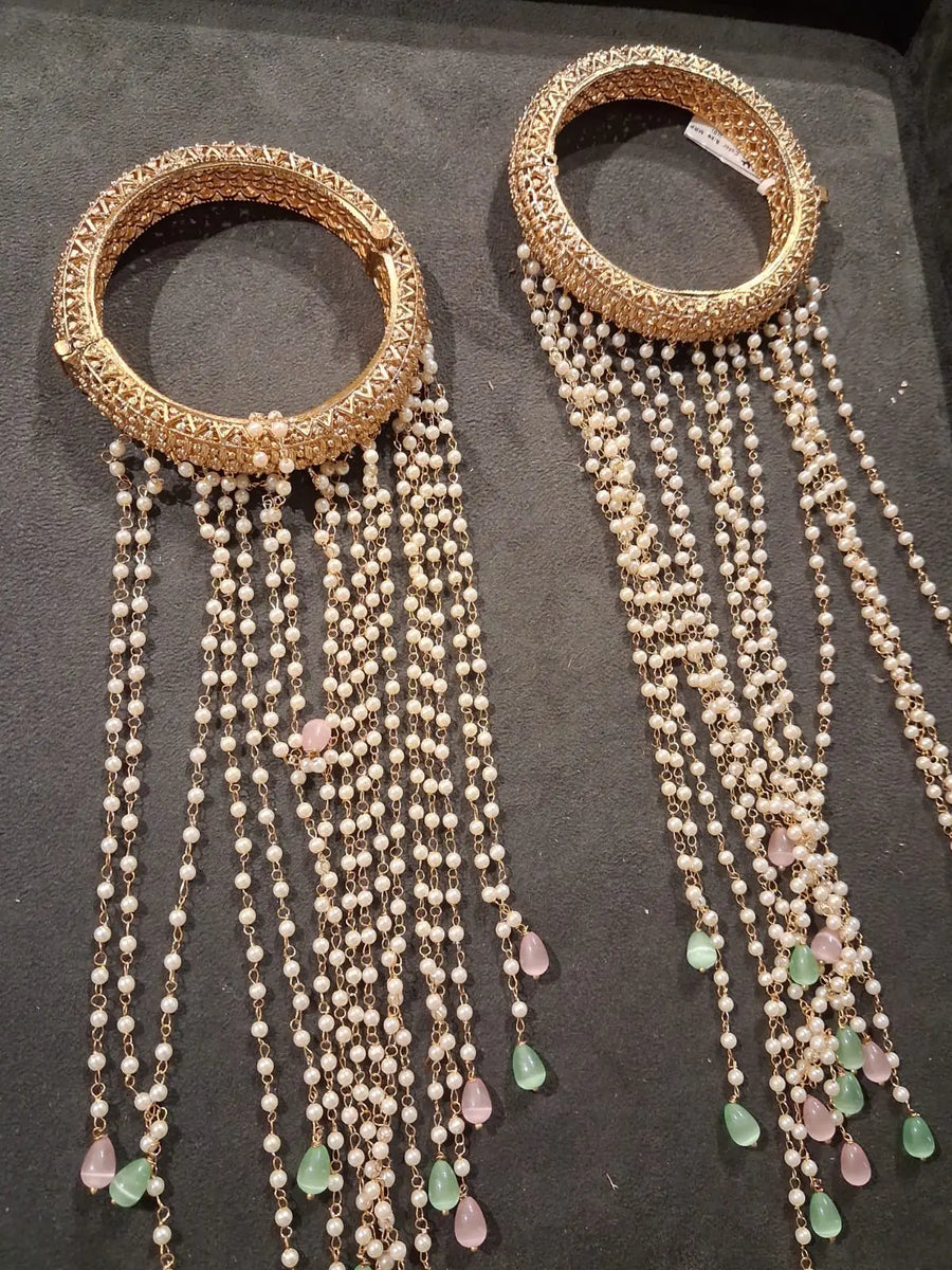 Carved Peacock Openable Brass Kada Bangles (Pair)
