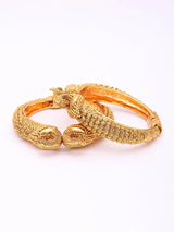 Carved Peacock Openable Brass Kada Bangles (Pair)
