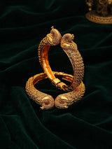 Carved Peacock Openable Brass Kada Bangles (Pair)