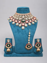 Green Kundan Teardrop Bridal Choker Set with Maang Tikka