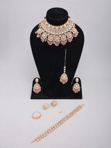 Floral Kundan Bridal Set with Pink Bead Drops