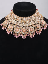 Floral Kundan Bridal Set with Pink Bead Drops