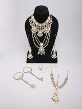 Polki and Pearl Drop Bridal Jewellery Set in Zinc Alloy