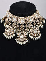 Polki and Pearl Drop Bridal Jewellery Set in Zinc Alloy