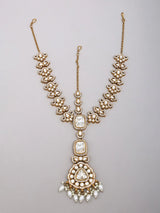 Polki and Pearl Drop Bridal Jewellery Set in Zinc Alloy