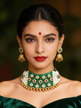 Beaded Multi-Strand Kundan Choker and Earring Set