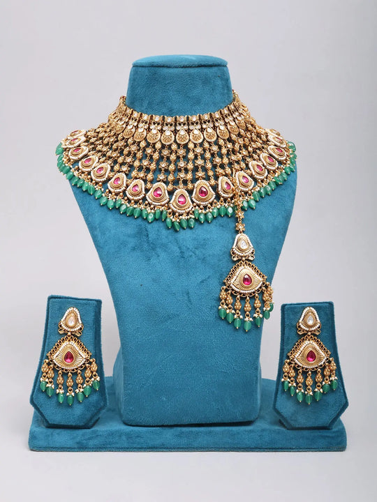 Polki Bridal Choker Set with Earrings and Maang Tikka