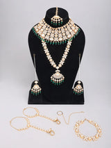 Floral Teardrop Brass Bridal Set with Green Bead Drops
