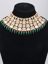 Floral Teardrop Brass Bridal Set with Green Bead Drops
