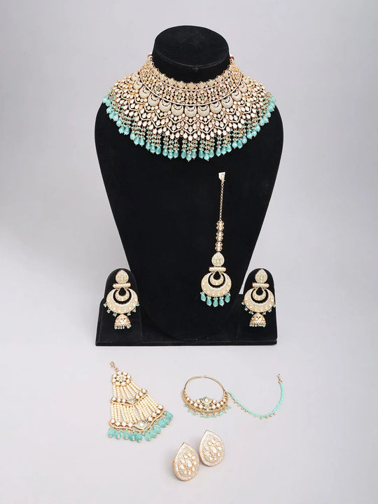 Kundan Bridal Nose Ring, Maang Tikka, Passa and Ring Set