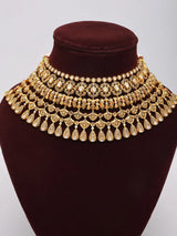 Polki Studded Brass Choker Set with Earrings and Maang Tikka