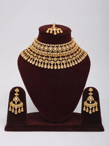 Polki Studded Brass Choker Set with Earrings and Maang Tikka