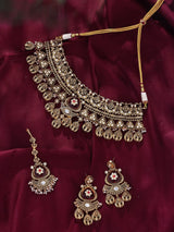 Floral Peacock Bridal Choker Set with Earrings and Maang Tikka
