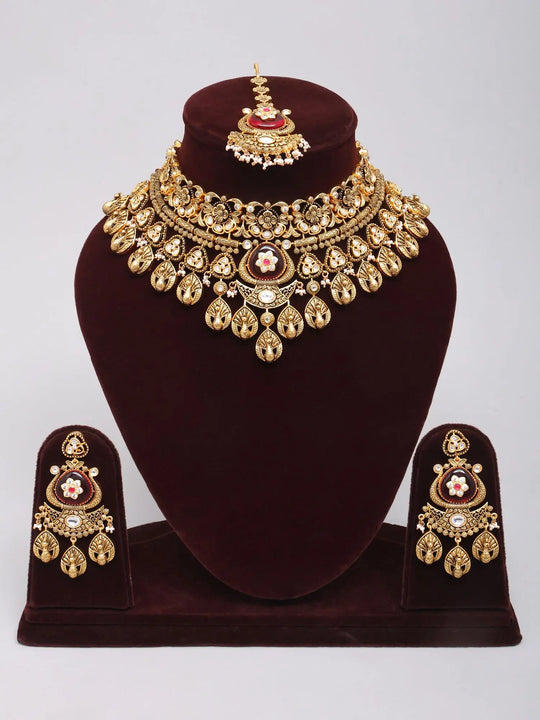 Floral Peacock Bridal Choker Set with Earrings and Maang Tikka