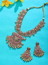 Kundan Meenakari Brass Necklace Set with Pearl Drops