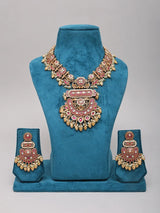 Kundan Meenakari Brass Necklace Set with Pearl Drops