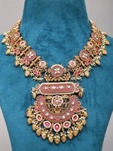 Kundan Meenakari Brass Necklace Set with Pearl Drops