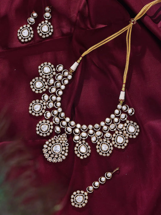 Pear Polki Bridal Choker Necklace Set with Earrings and Maang Tikka