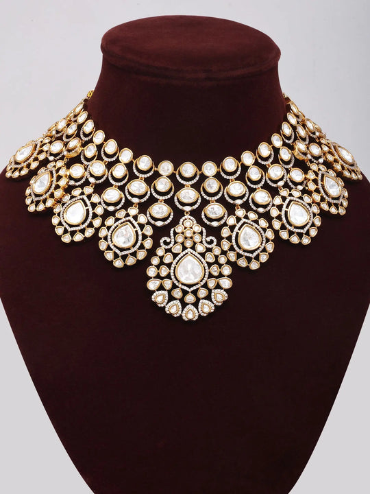 Pear Polki Bridal Choker Necklace Set with Earrings and Maang Tikka