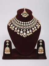 Emerald Green Polki Bridal Choker Set with Earrings and Maang Tikka
