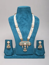 White Kundan and Meenakari Multi-Strand Beaded Necklace Set