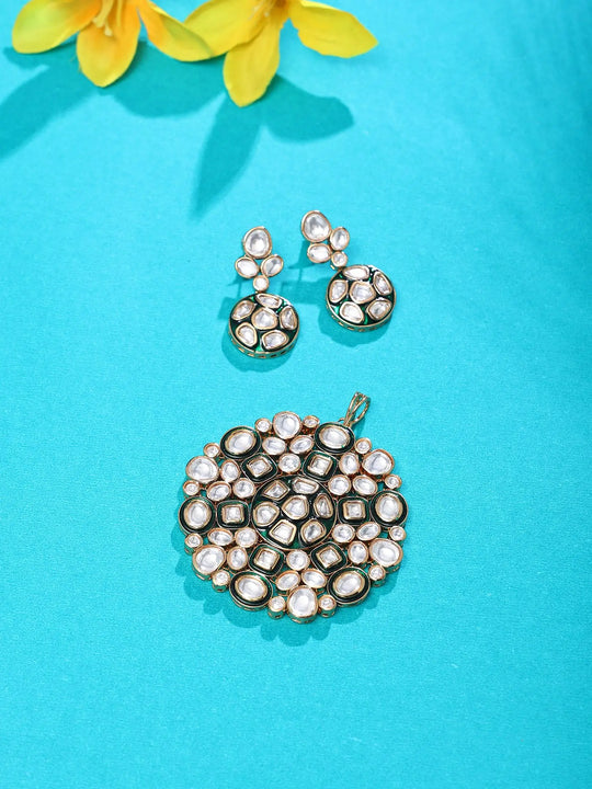 Mandala Polki Lacquer Brass Pendant and Earring Set