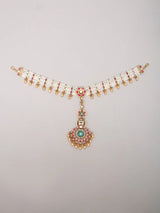 White Beaded Kundan Ghungroo Multi Strand Matha Patti Maang Tikka