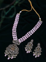 Goddess Lakshmi Temple Brass Pink Beaded Necklace Set