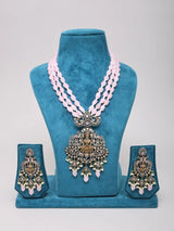 Goddess Lakshmi Temple Brass Pink Beaded Necklace Set