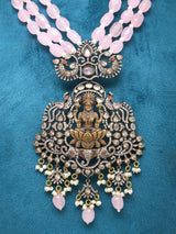 Goddess Lakshmi Temple Brass Pink Beaded Necklace Set