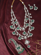 Emerald Green Stone Bridal Rani Haar Set with Kalangi Brooch